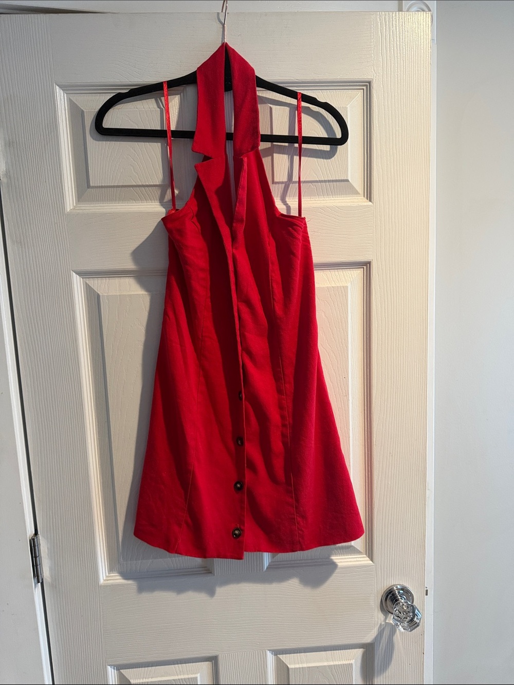 Monteau Red Halter Mini Dress with Button Front